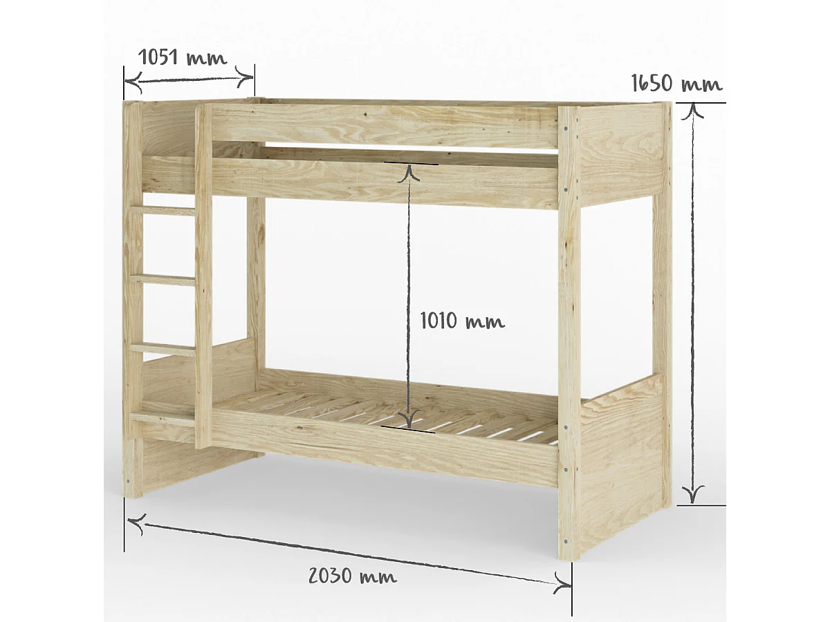 Lit superposé 90x190 cm bois massif bois naturel LUCIA
