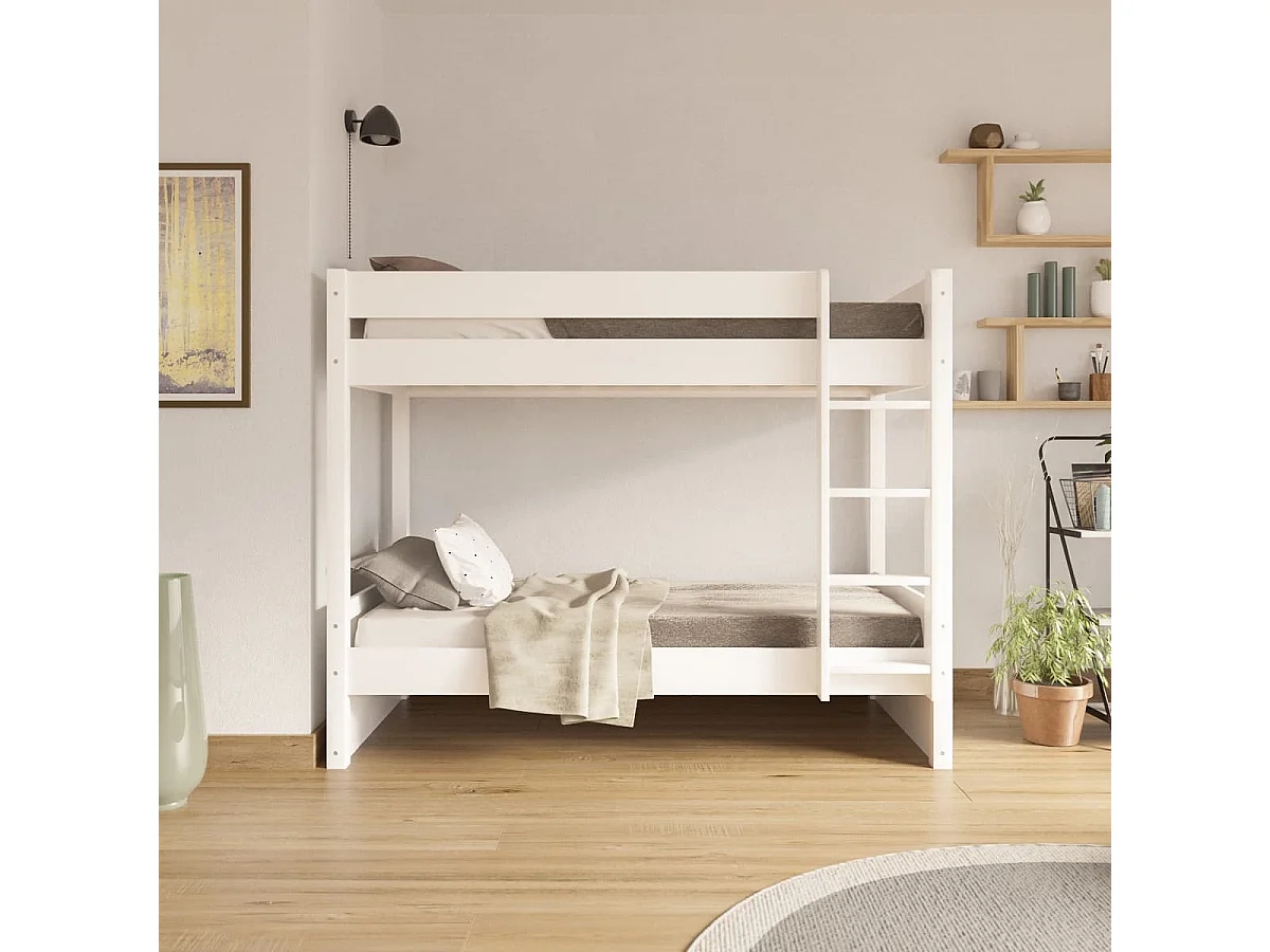 Lit superposé 90x200 cm bois massif blanc LUCIA