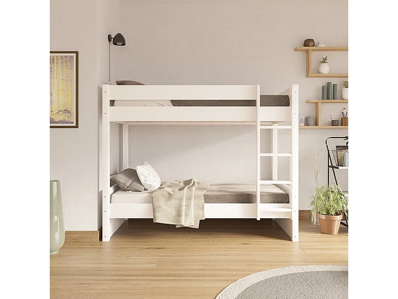 Lit superposé 90x200 cm bois massif blanc LUCIA