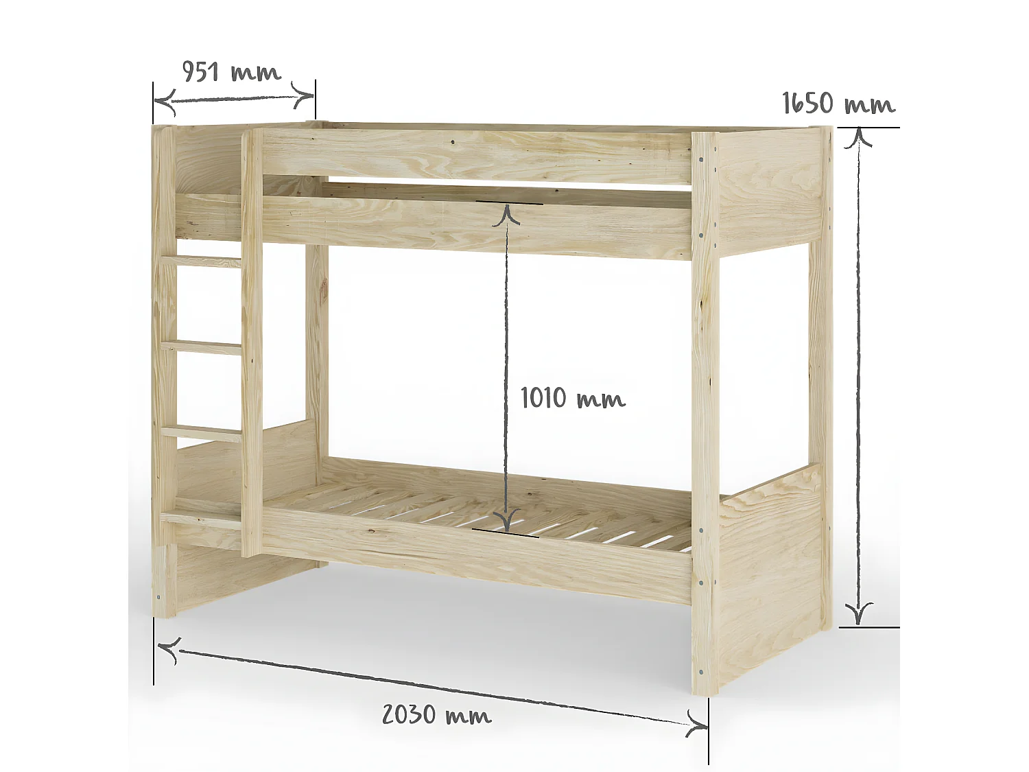 Lit superposé avec matelas 80x190 cm bois massif blanc LUCIA