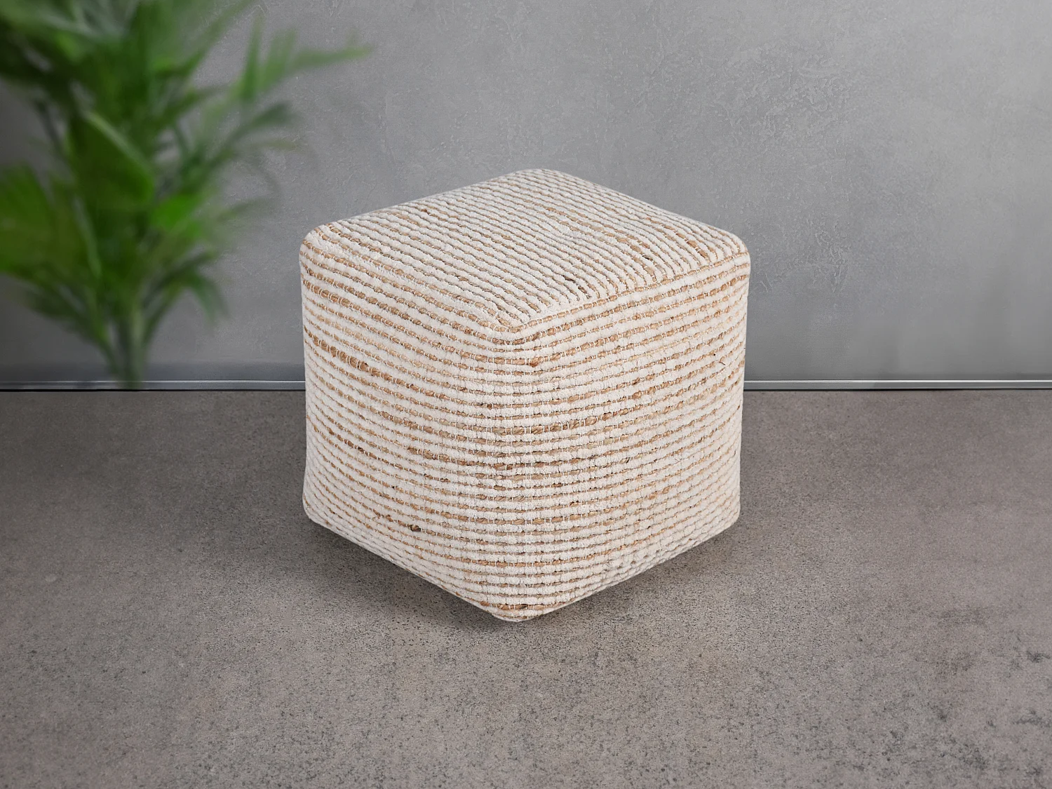 Pouf carré en coton et jute coloris ivoire et naturel ALBORGA