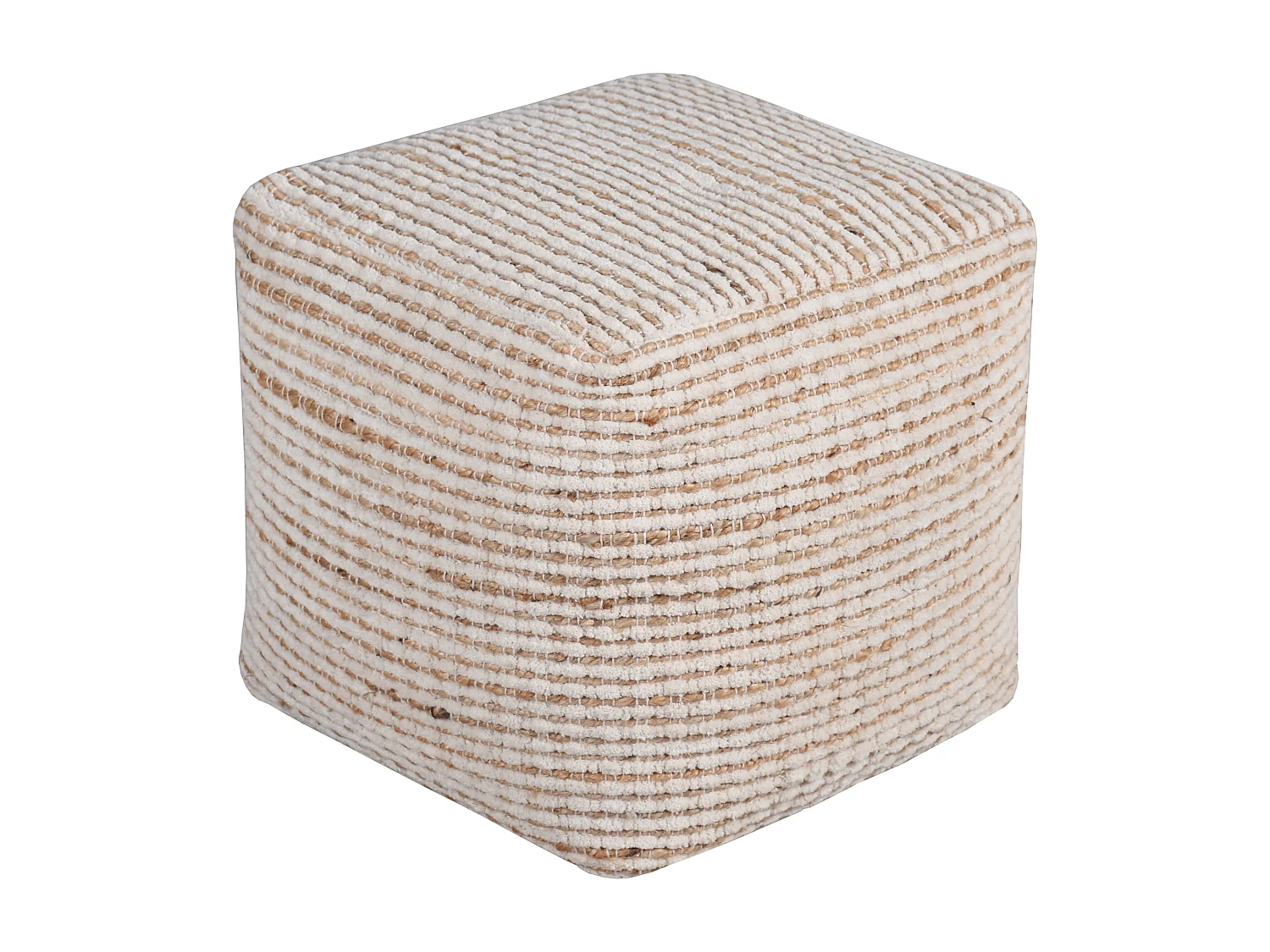 Pouf carré en coton et jute coloris ivoire et naturel ALBORGA