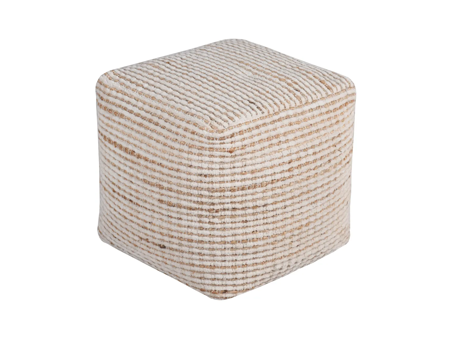 Pouf carré en coton et jute coloris ivoire et naturel ALBORGA
