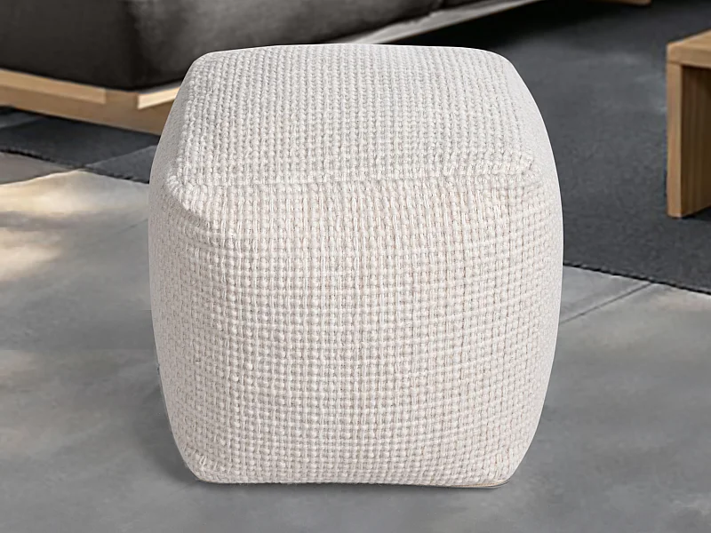 Pouf carré en laine ivoire LABERDEN