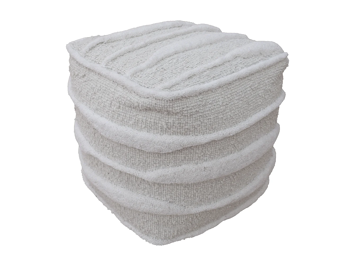 Puf cuadrado de lana tufada marfil LESTARIO