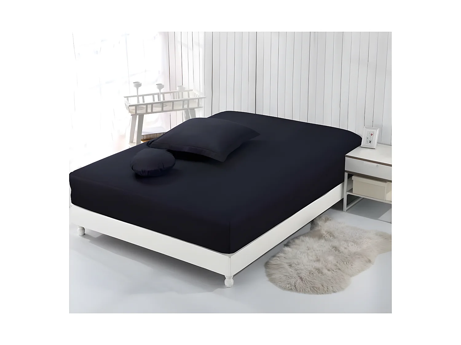 Drap Housse 200x200 + 25 cm Noir 100% Coton 57 Fils Style Contemporain