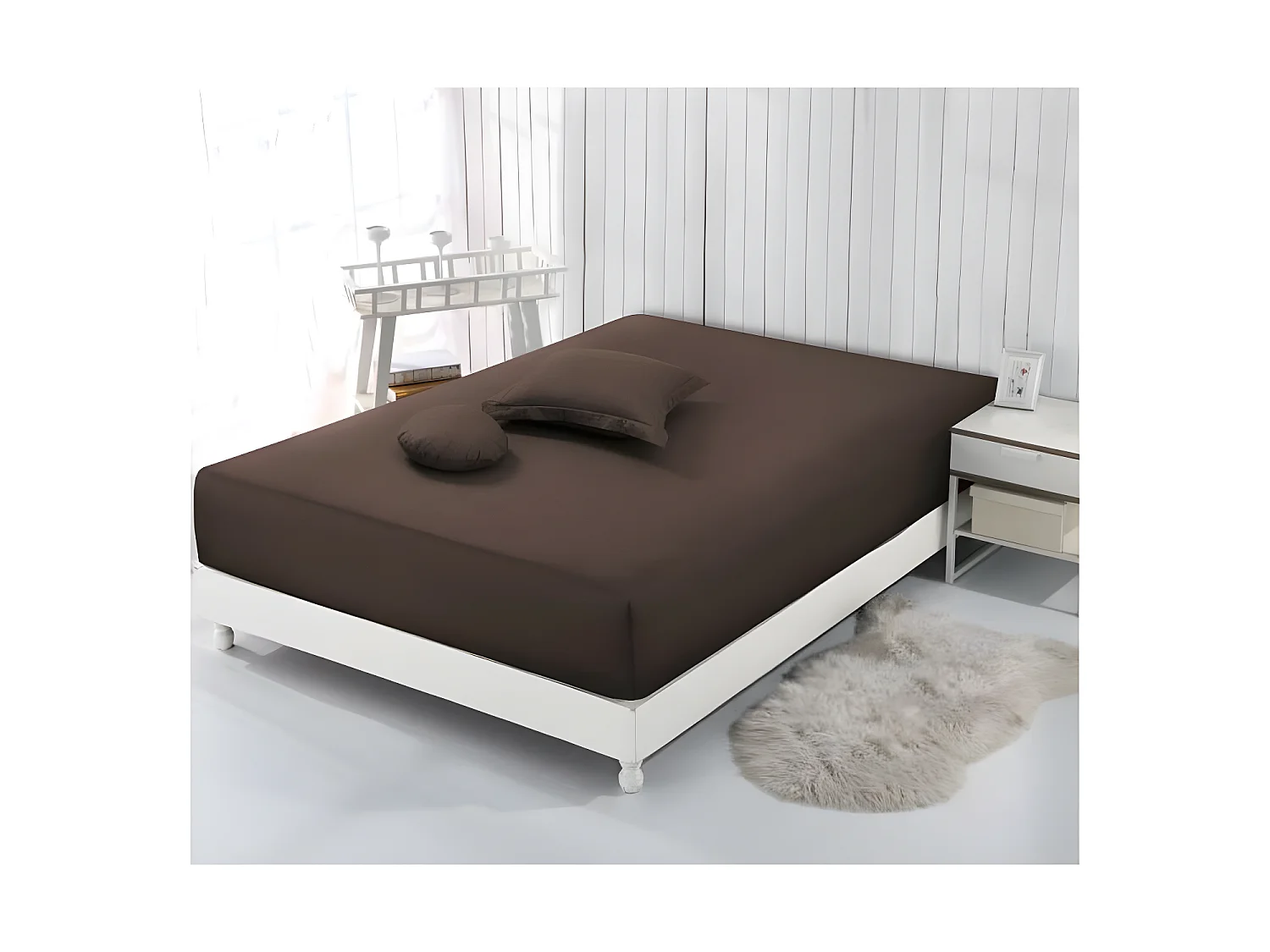 Sábana Ajustable 180x200 + 30 cm Chocolate de Algodón 57 Hilos Lavable a 40° - Vision