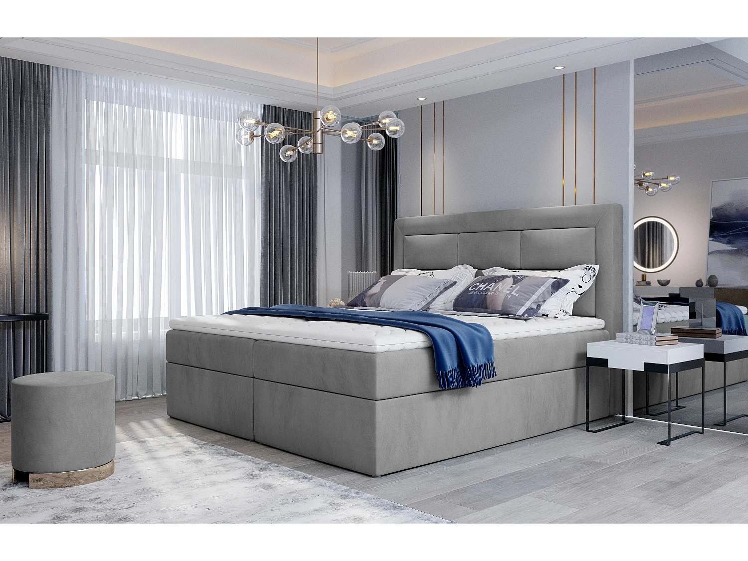 Boxspringbett Rumbio M (160x200)/Stoff-Grau