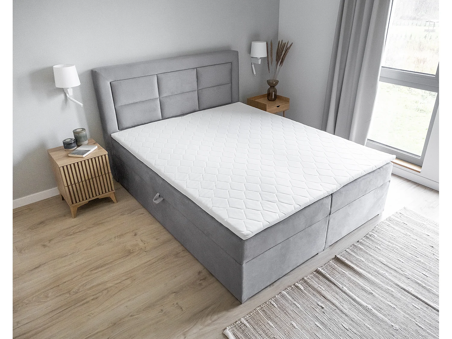 Boxspringbett Rumbio M (160x200)/Stoff-Grau