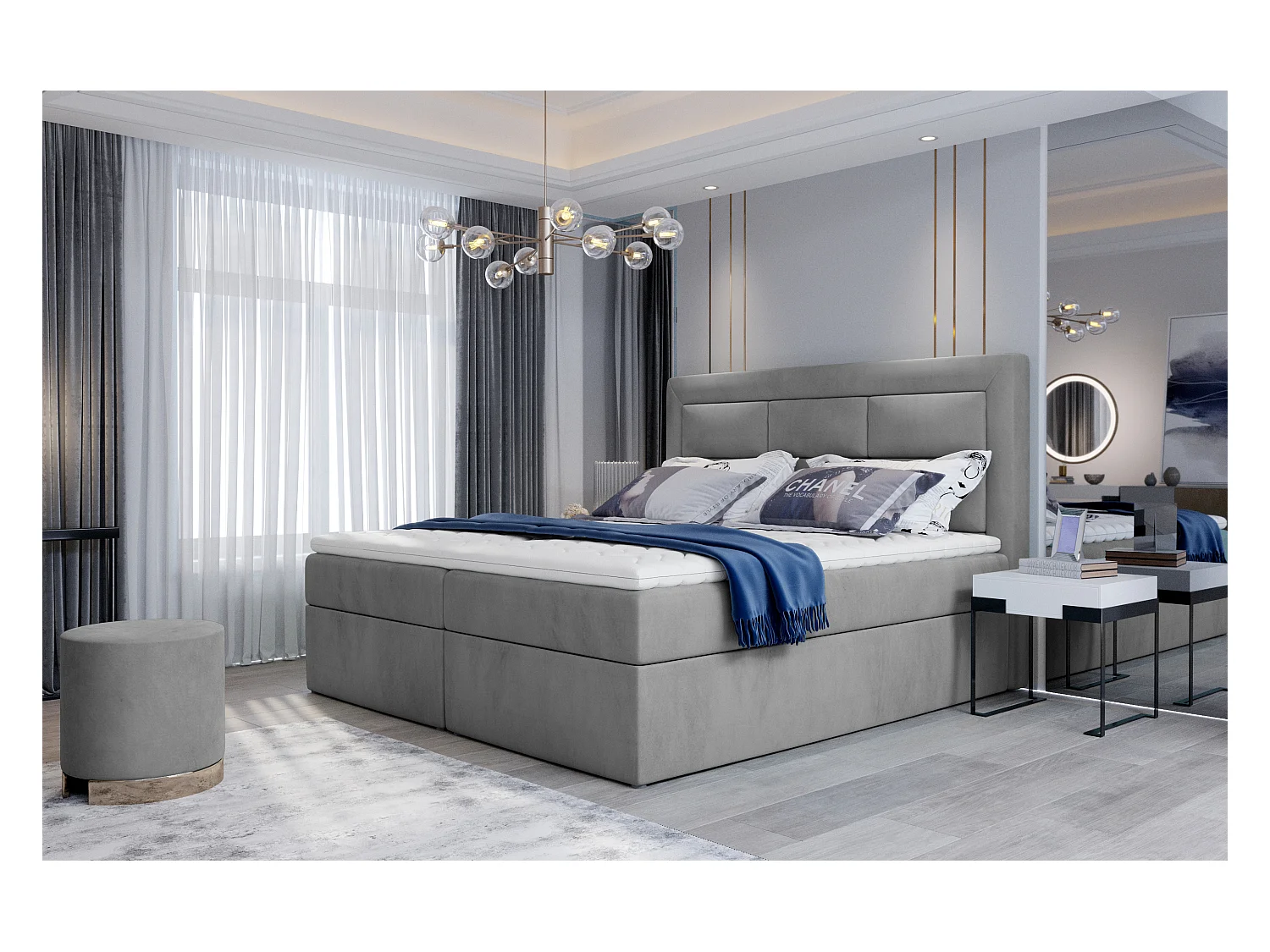 Box Spring Lit Rumbio M (160x200)/Tissu-Gris