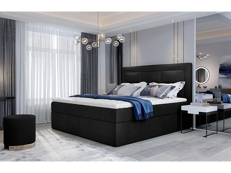 Box Spring Lit Rumbio M (160x200)/Tissu-Noir