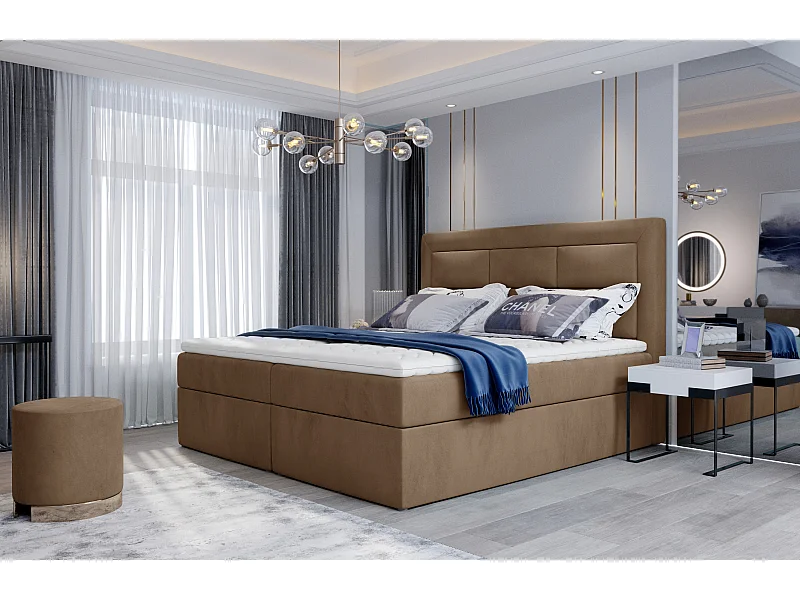 Box Spring Lit Rumbio S (140x200)/Tissu-Marron