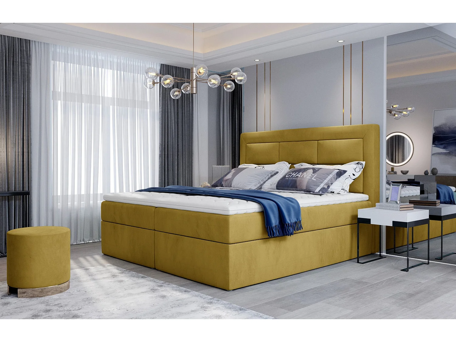 Boxspringbett Rumbio M (160x200)/Stoff-Beige