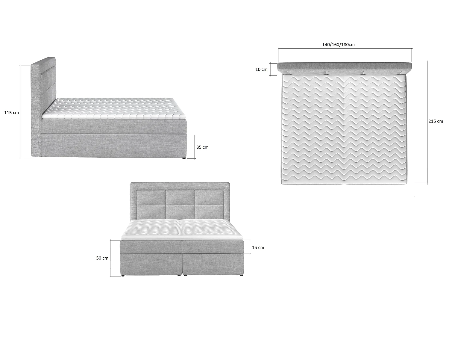 Box Spring Letto Rumbio M (160x200)/Tessuto-Bordeux