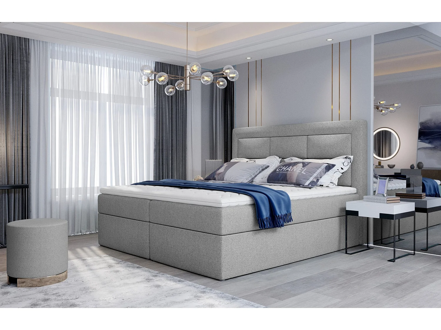 Box Spring Lit Rumbio S (140x200)/Tissu-Blanc