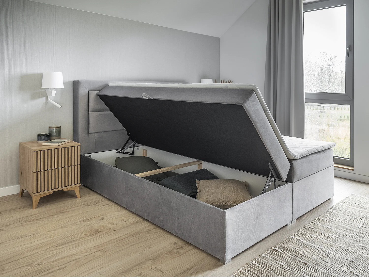 Box Spring Letto Rumbio S (140x200)/Tessuto-Bianco