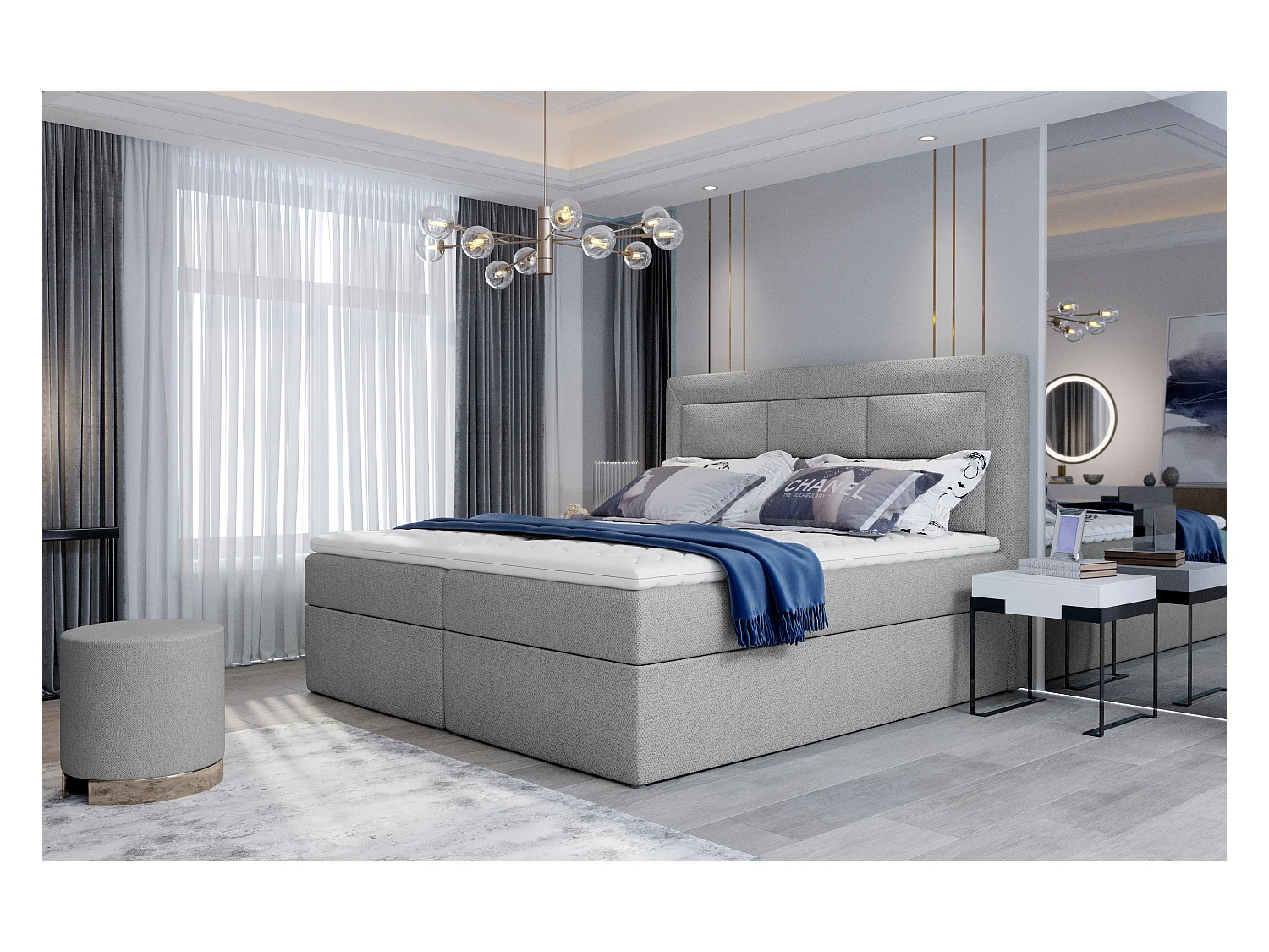 Box Spring Letto Rumbio L (180x200)/Tessuto/Grigio/In Magazzino