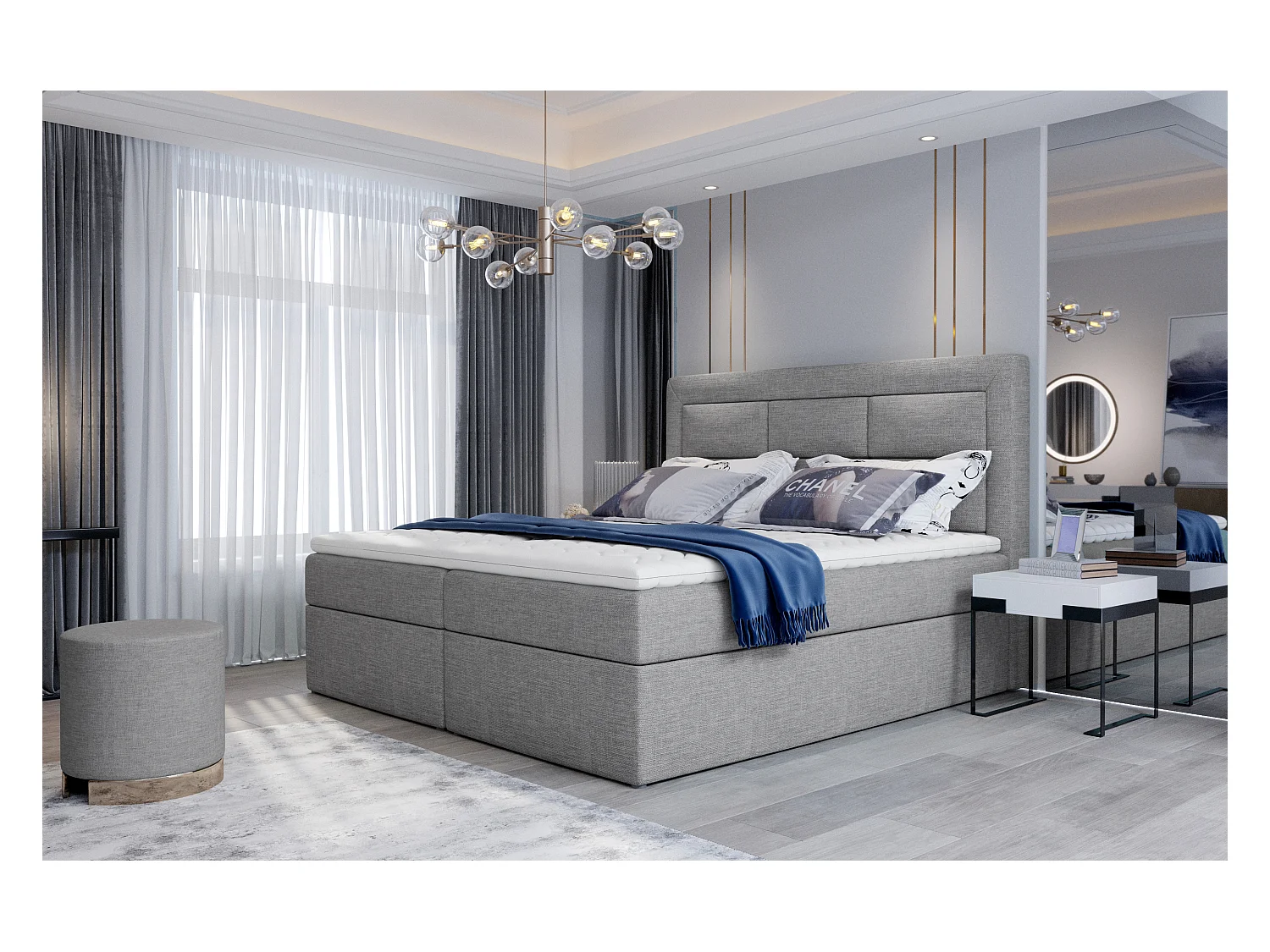 Box Spring Lit Rumbio S (140x200)/Tissu-Gris