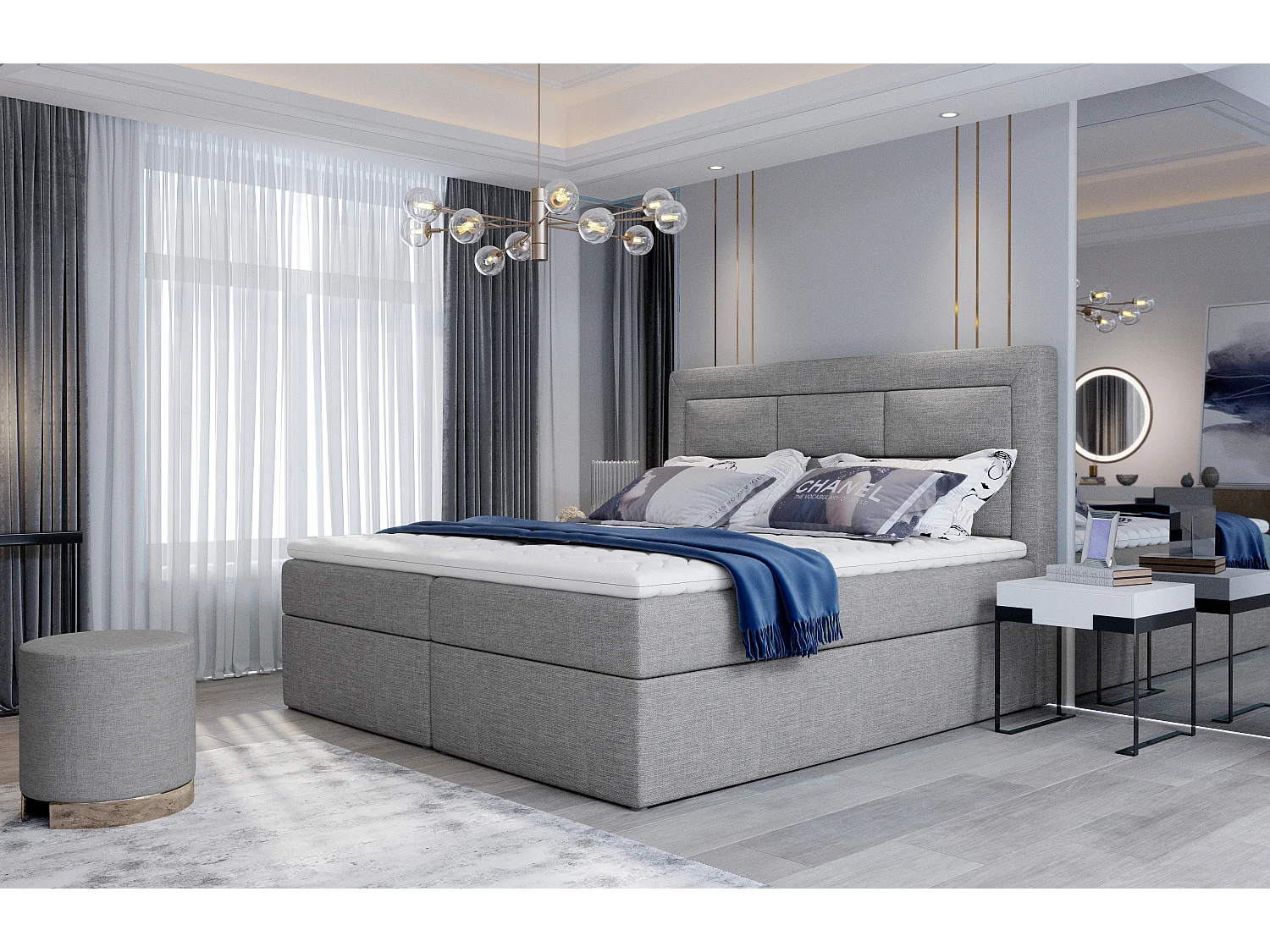 Box Spring Lit Rumbio S (140x200)/Tissu-Gris