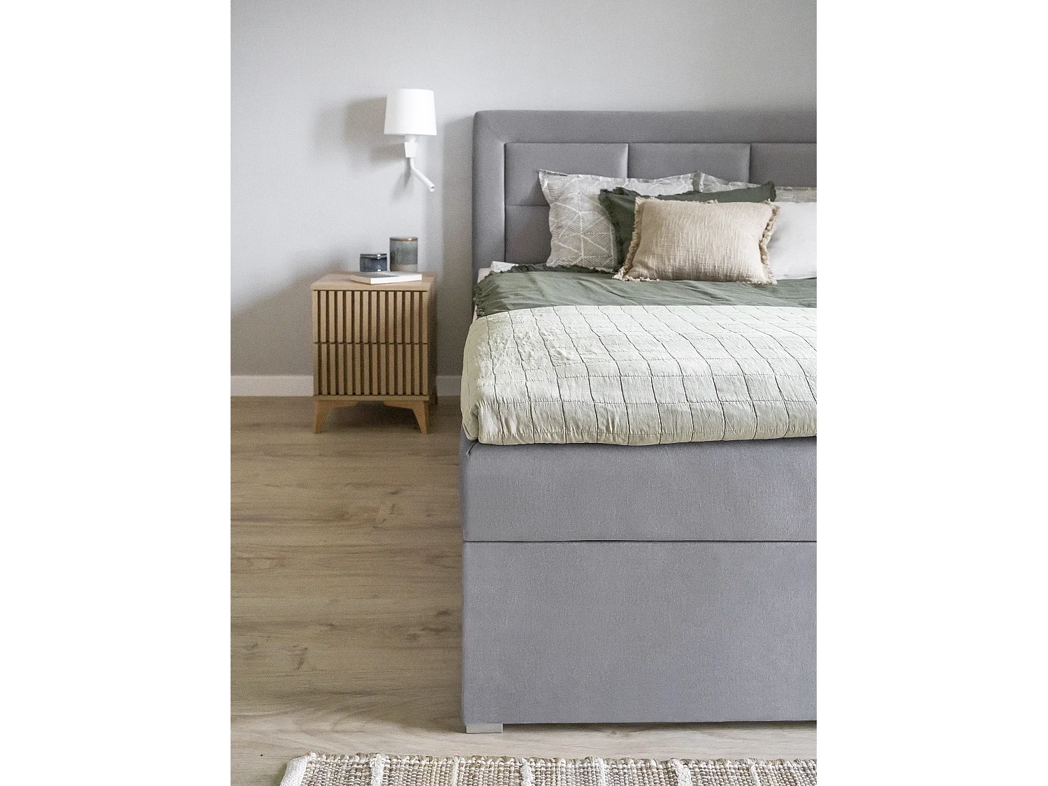 Box Spring Lit Rumbio S (140x200)/Tissu-Gris