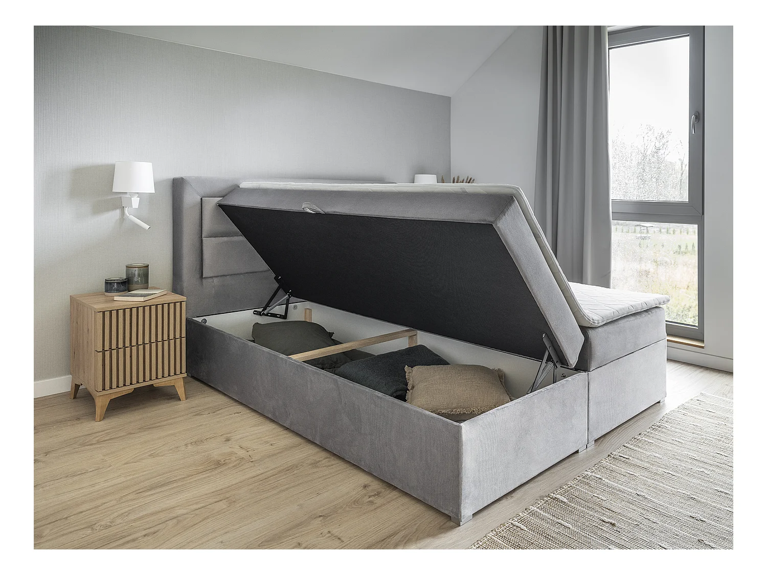 Box Spring Lit Rumbio L (180x200)/Tissu-Beige