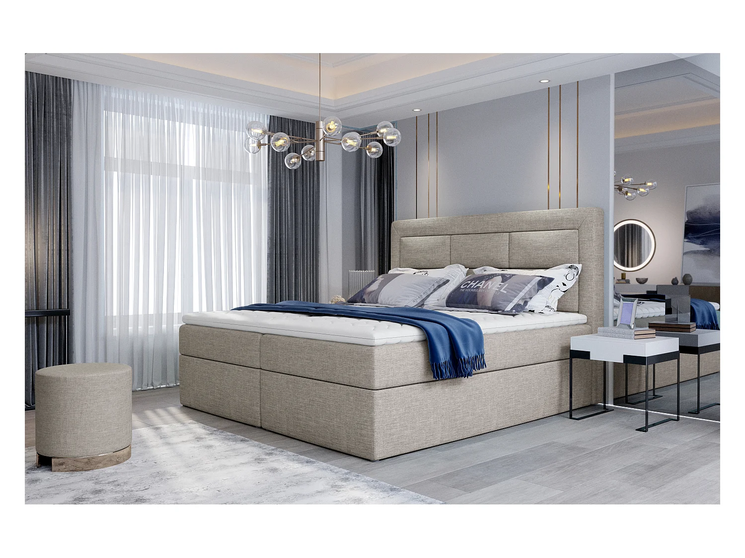 Boxspringbett Rumbio L (180x200)/Stoff-Beige