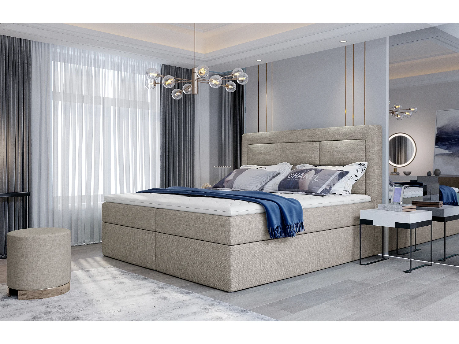 Box Spring Lit Rumbio L (180x200)/Tissu-Beige