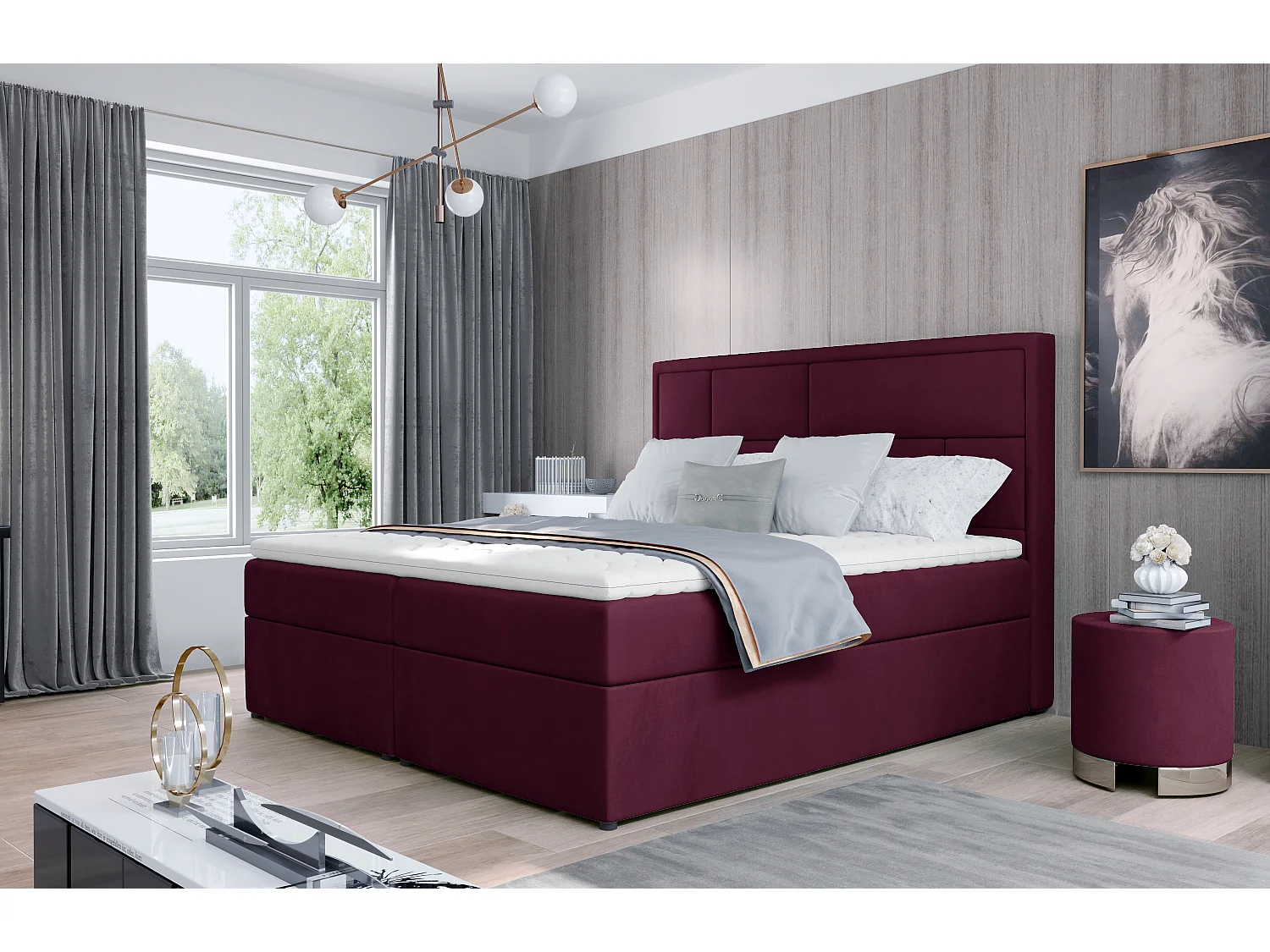 Box Spring Lit Aaron M (160x200)/Tissu-Bordeux