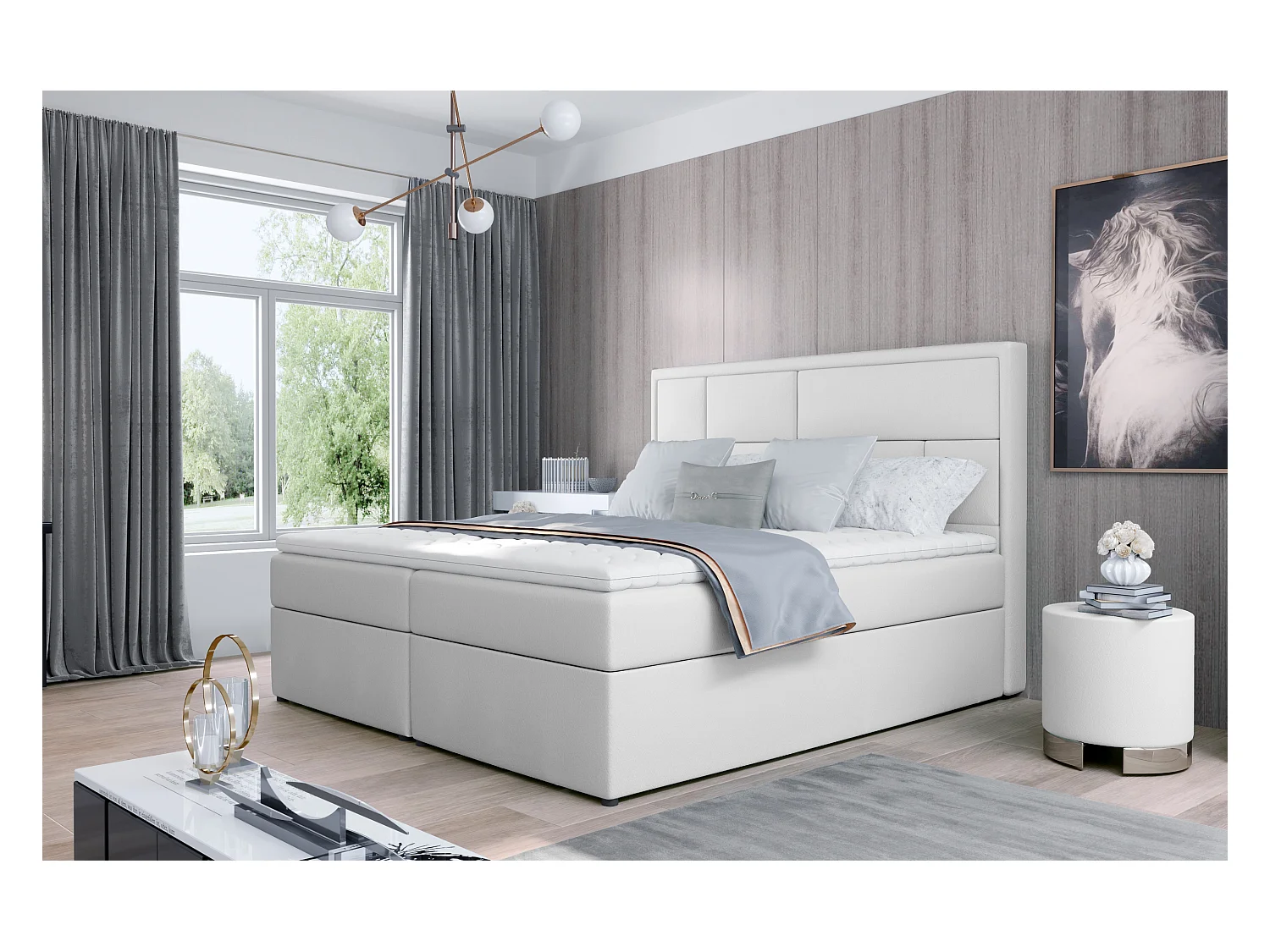 Box Spring Lit Aaron L (180x200)/Tissu-Blanc