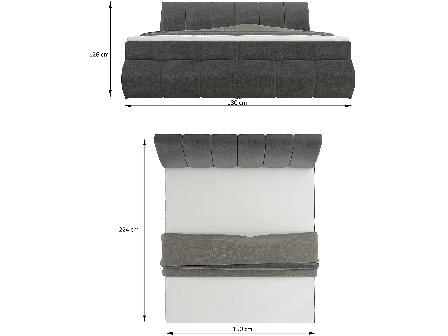 Box Spring Lit Florence M (160x200)/Tissu-Gris