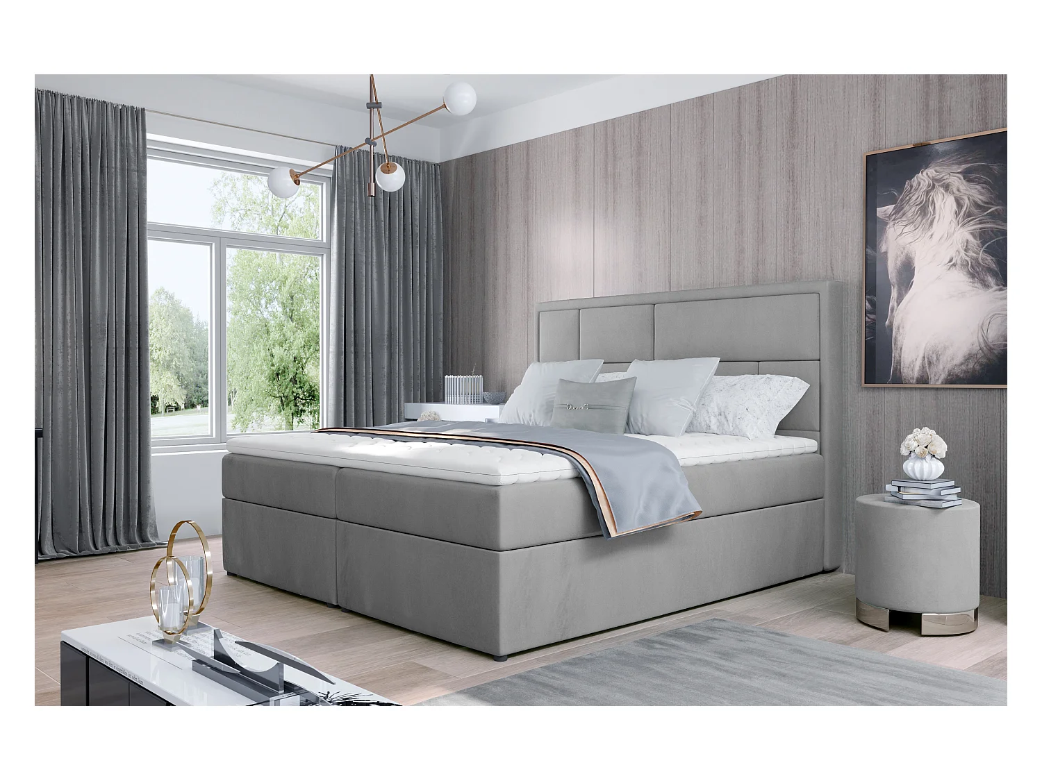 Boxspringbett Aaron S (140x200)/Stoff-Grau