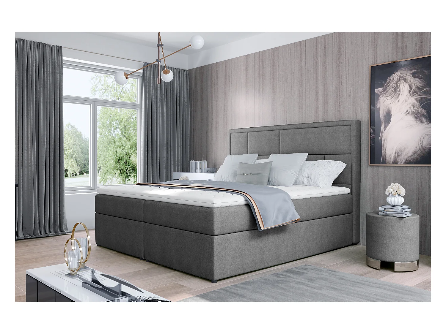 Boxspringbett Aaron M (160x200)/Stoff-Grau