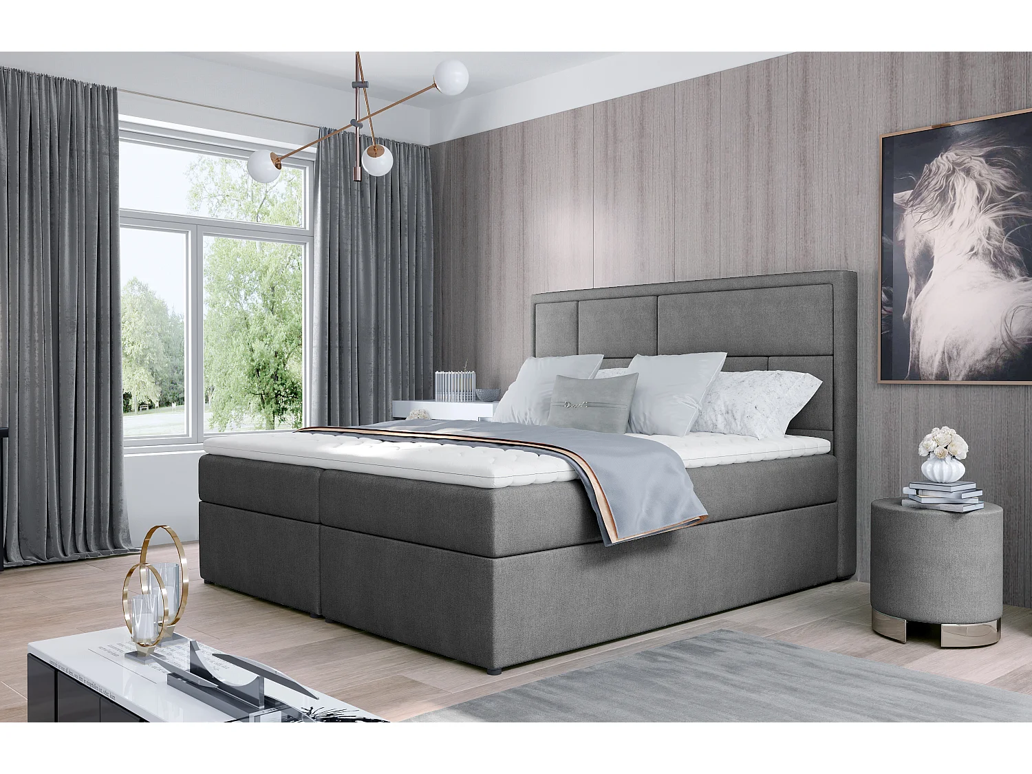 Box Spring Letto Aaron M (160x200)/Tessuto-Grigio