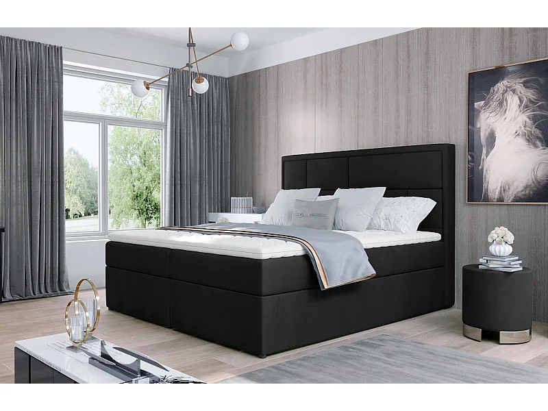 Box Spring Lit Aaron M (160x200)/Tissu-Noir