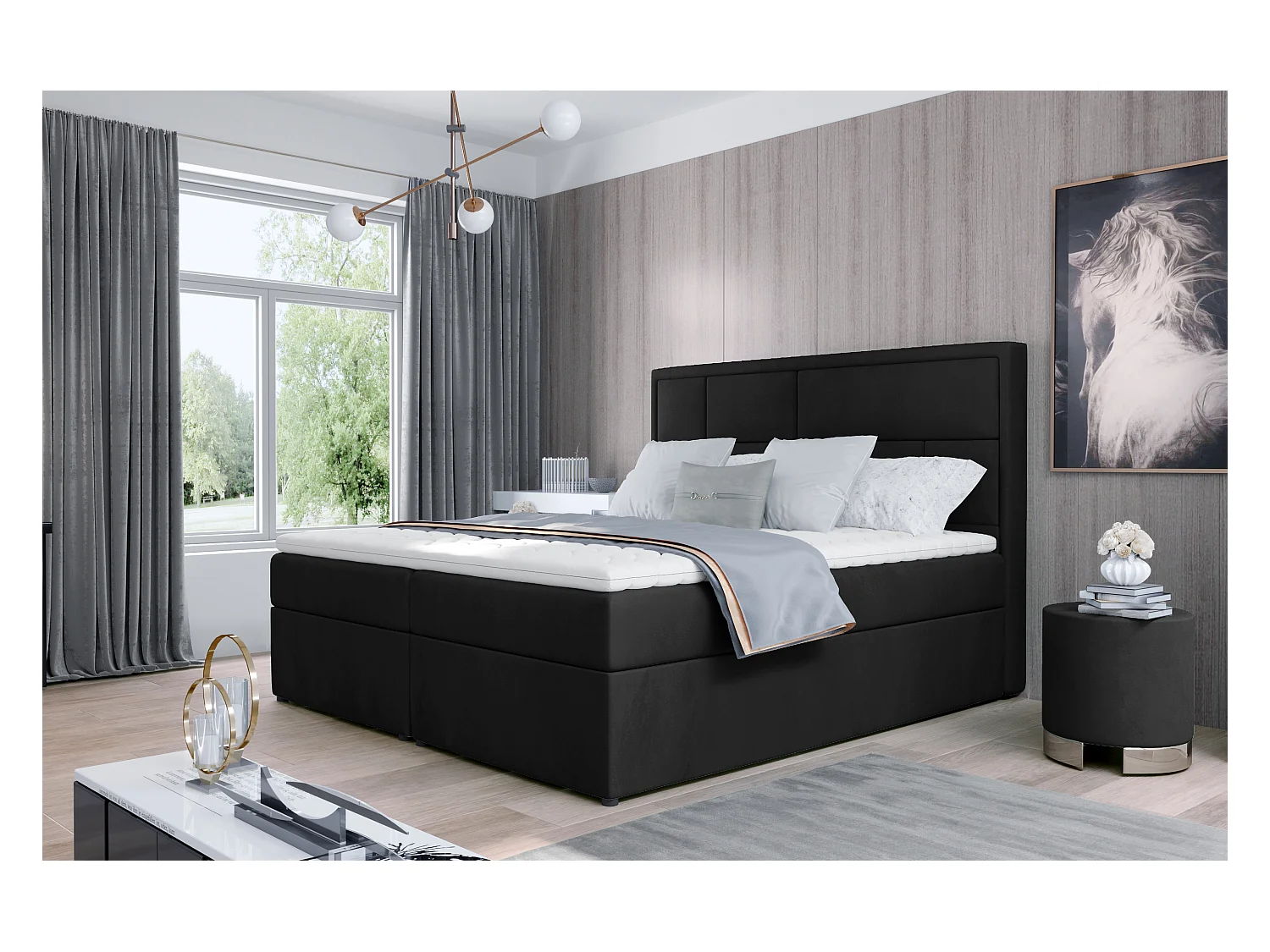 Boxspringbett Aaron M (160x200)/Stoff-Schwarz