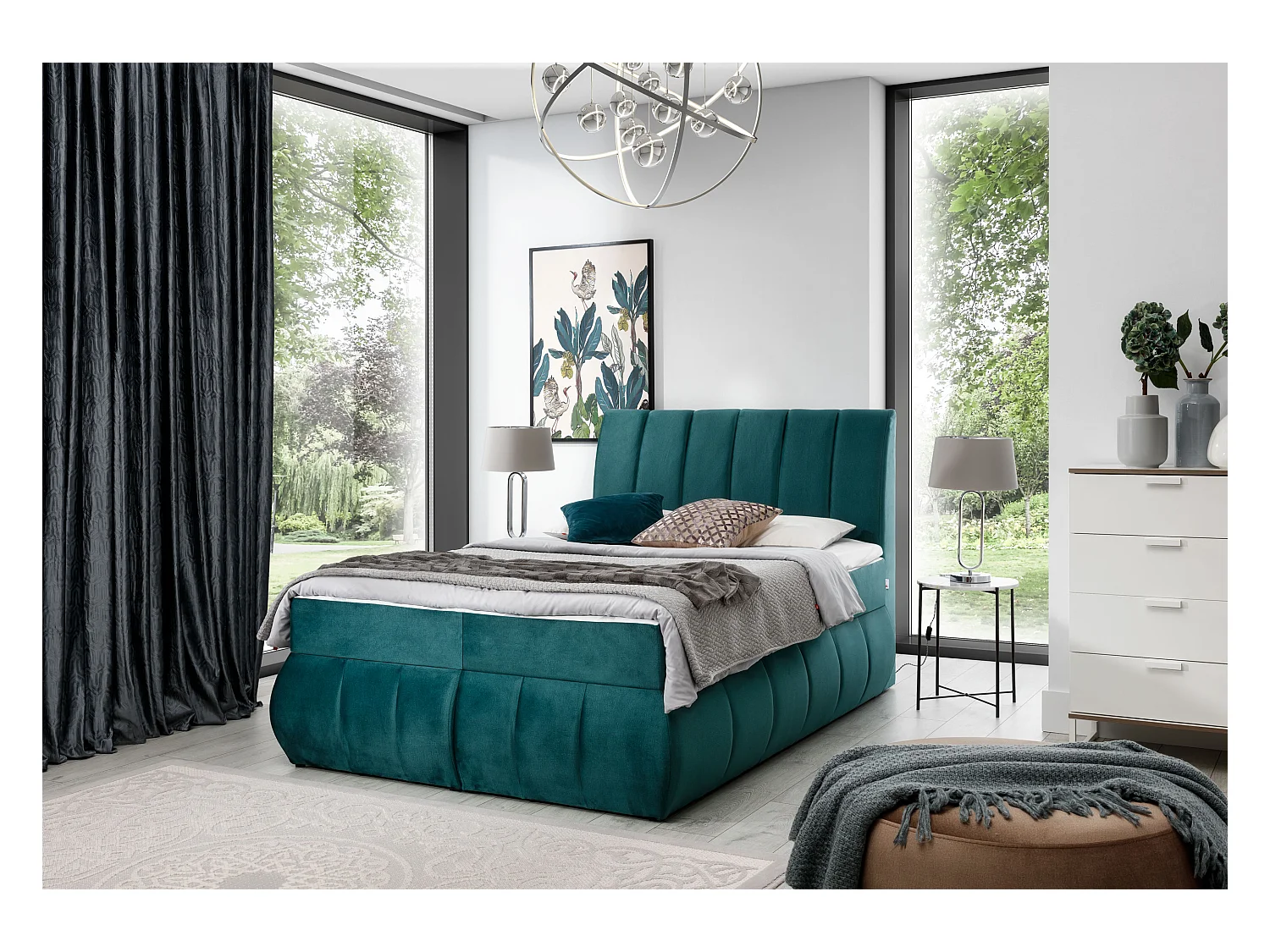 Box Spring Lit Florence M (160x200)/Tissu-Vert