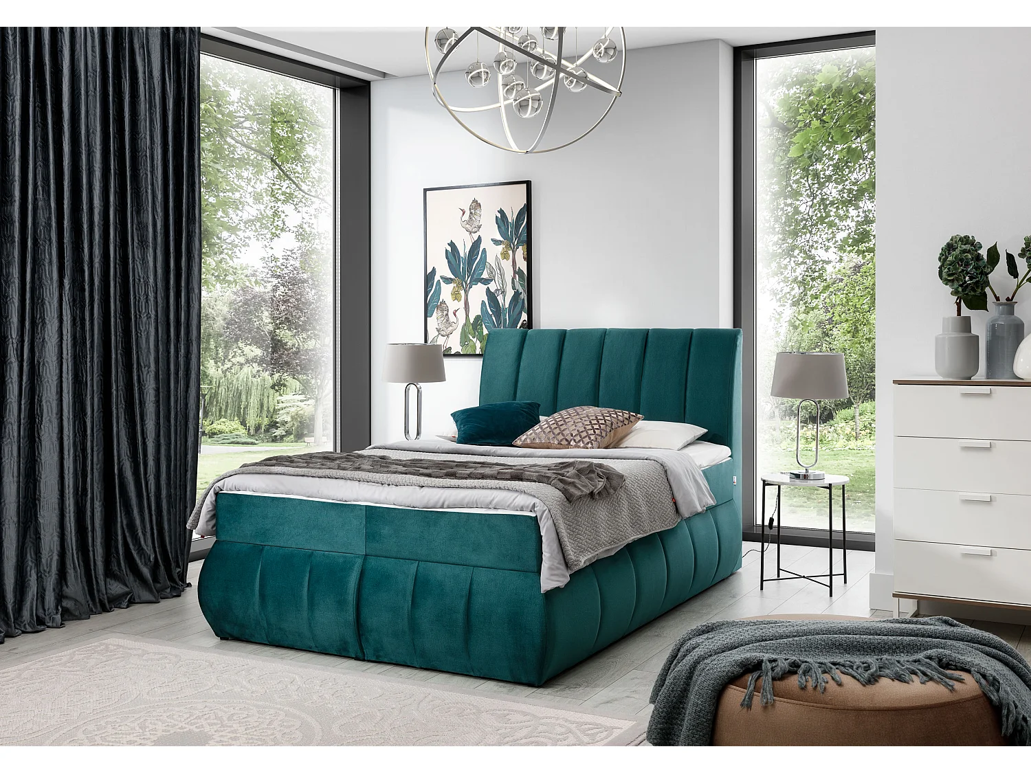 Box Spring Letto Florence M (160x200)/Tessuto-Verde