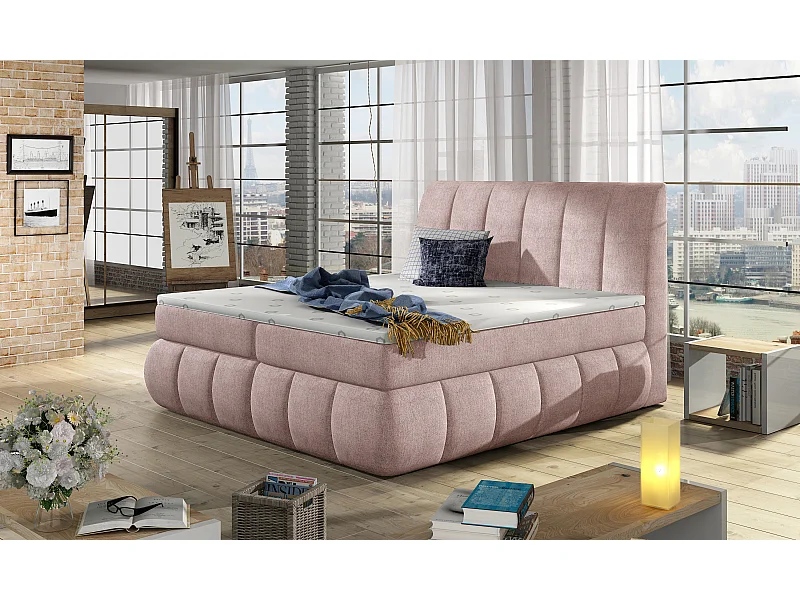 Box Spring Letto Florence L (180x200)/Tessuto-Rosa