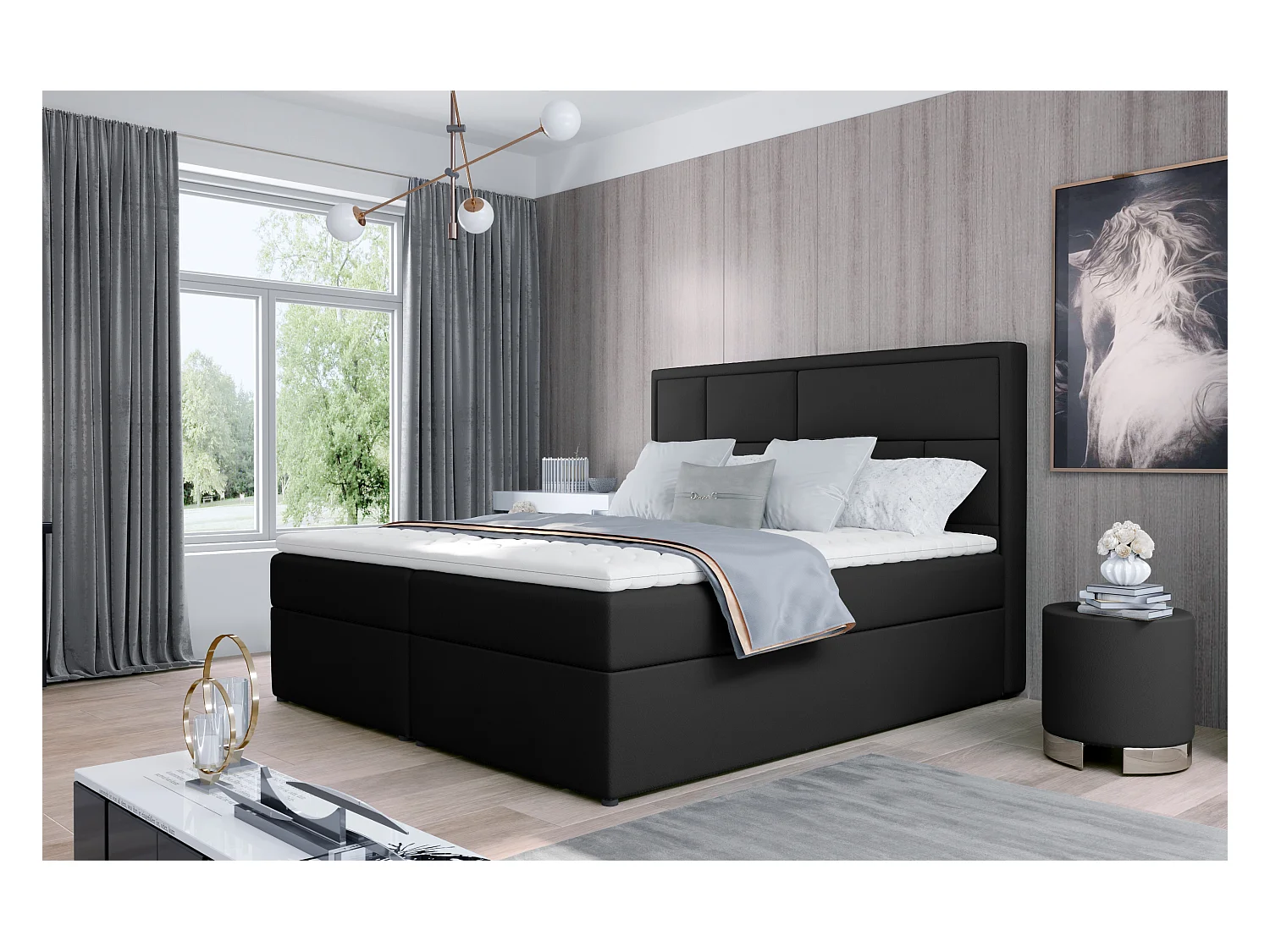 Boxspringbett Aaron L (180x200)/Stoff-Schwarz