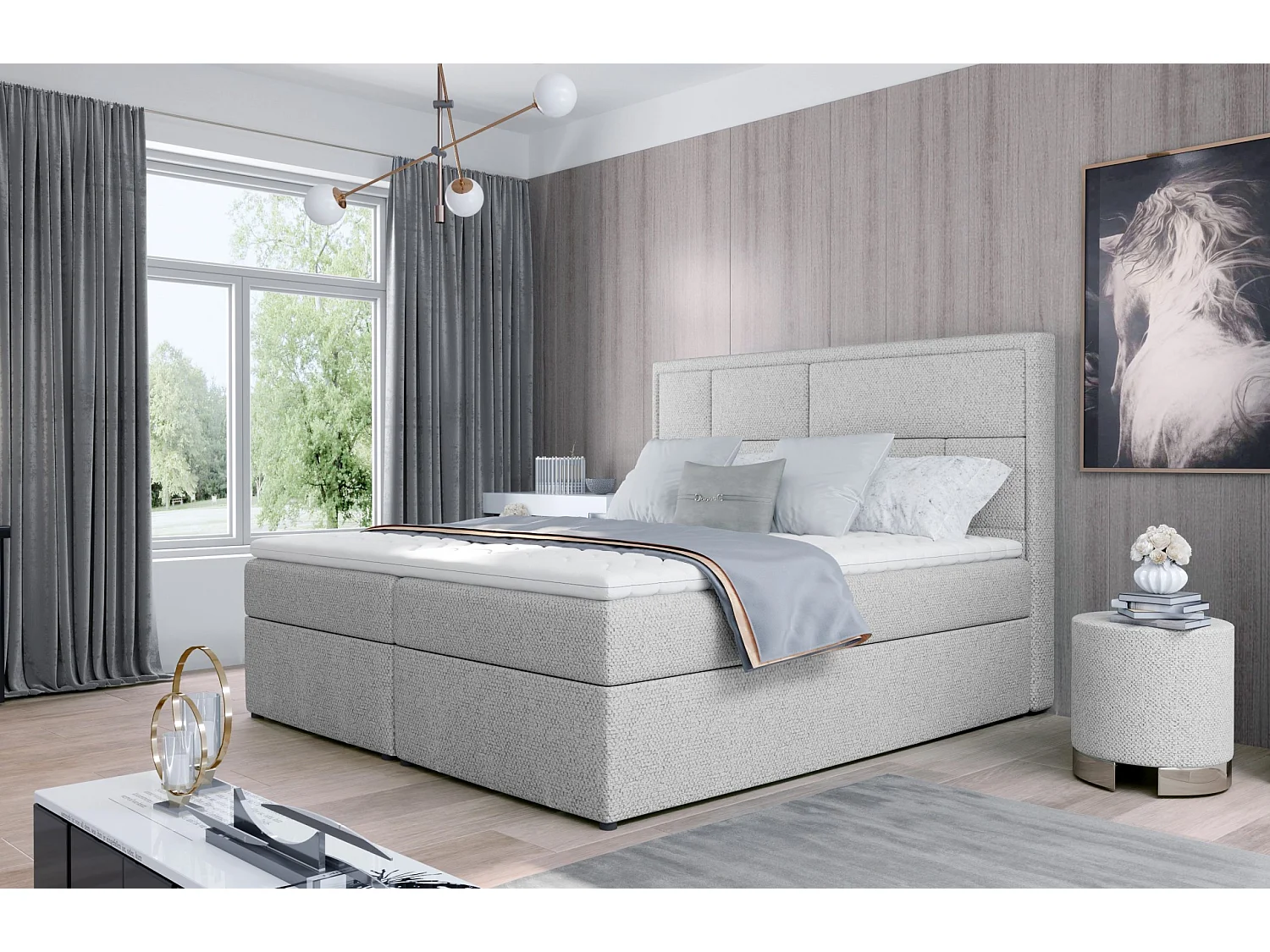 Boxspringbett Aaron M (160x200)/Stoff-Rose