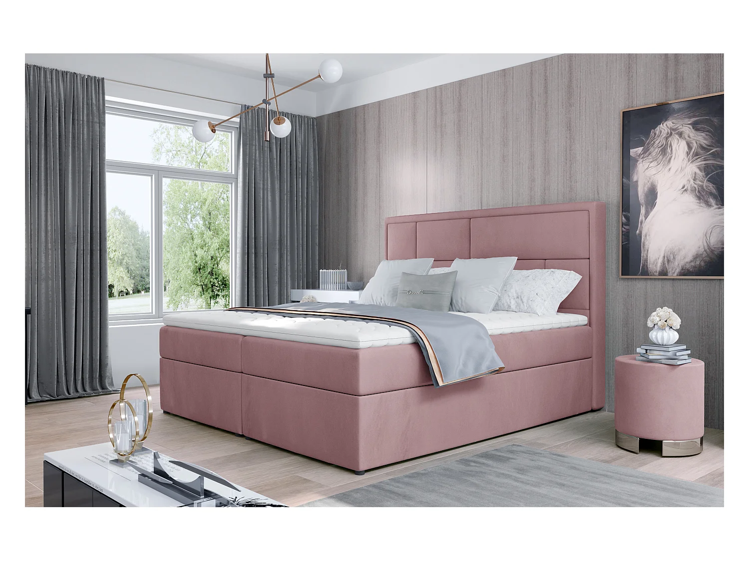 Box Spring Letto Aaron S (140x200)/Tessuto-Rosa