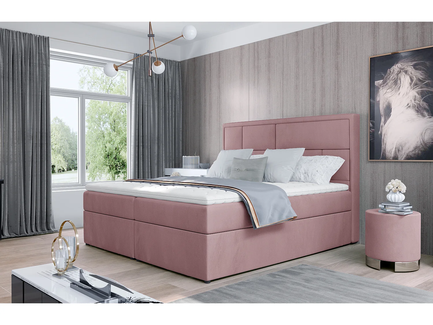 Box Spring Letto Aaron S (140x200)/Tessuto-Rosa