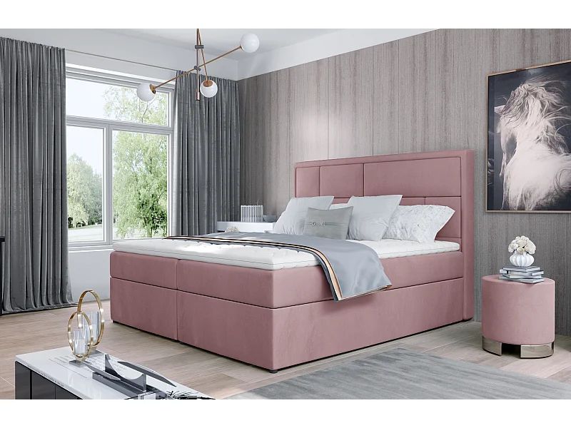 Box Spring Letto Aaron S (140x200)/Tessuto-Rosa