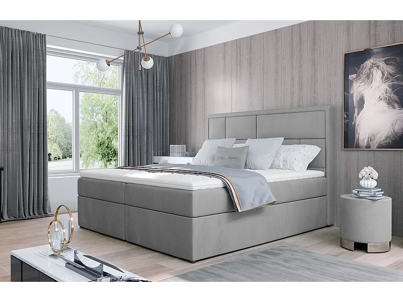 Boxspringbett Aaron L (180x200)/Stoff-Grau