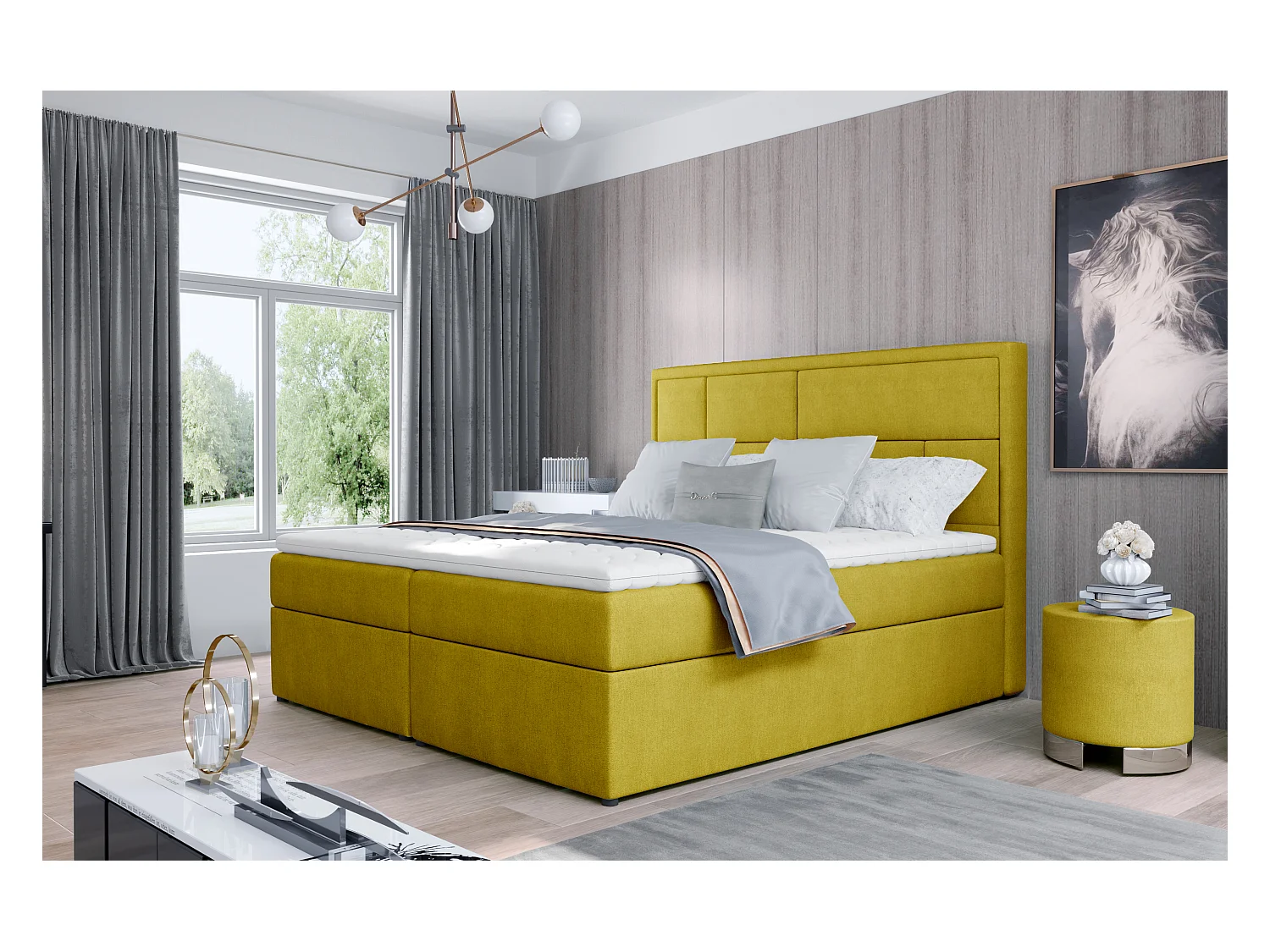 Boxspringbett Aaron L (180x200)/Stoff-Gelb
