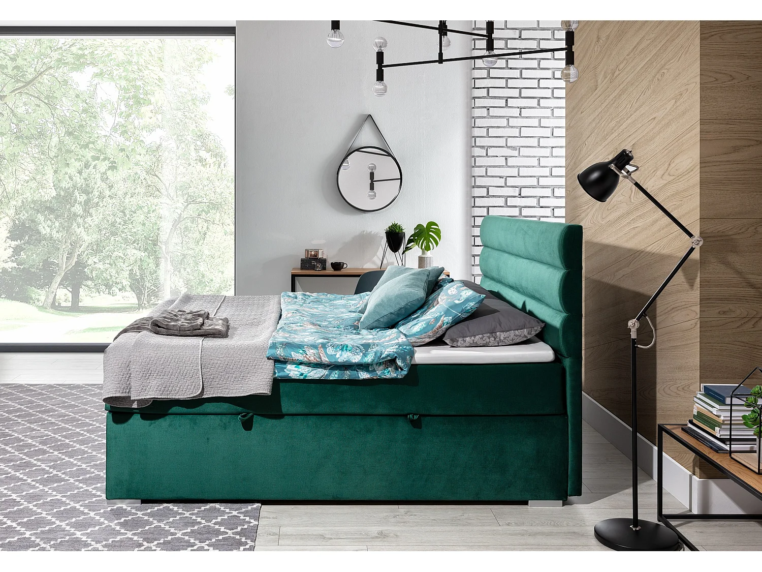 Box Spring Letto Boxeo L (180x200)/Tessuto-Verde