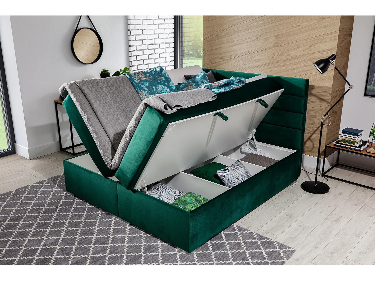 Box Spring Letto Boxeo L (180x200)/Tessuto-Verde