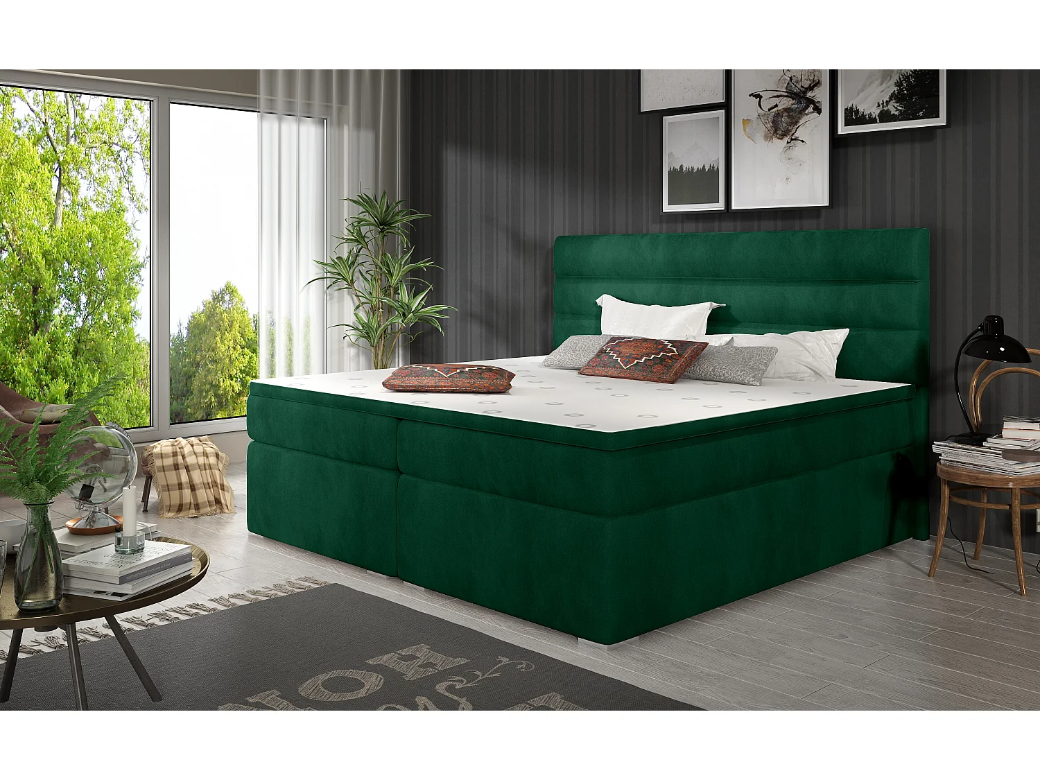 Box Spring Letto Boxeo L (180x200)/Tessuto-Verde