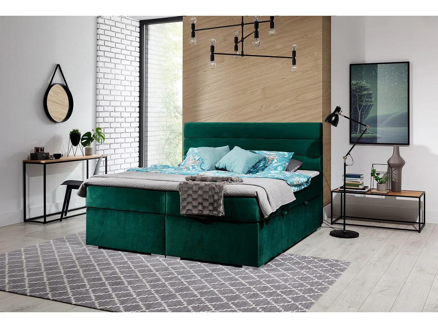 Box Spring Letto Boxeo M (160x200)/Tessuto-Verde