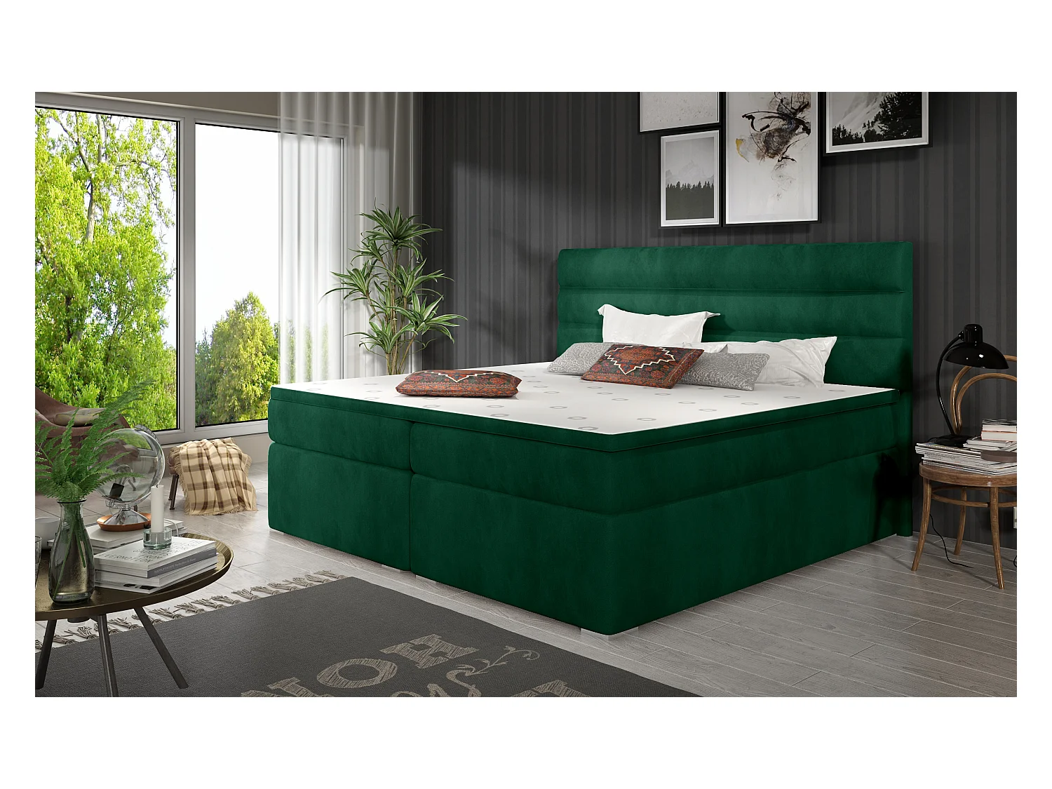 Box Spring Lit Boxeo M (160x200)/Tissu-Vert